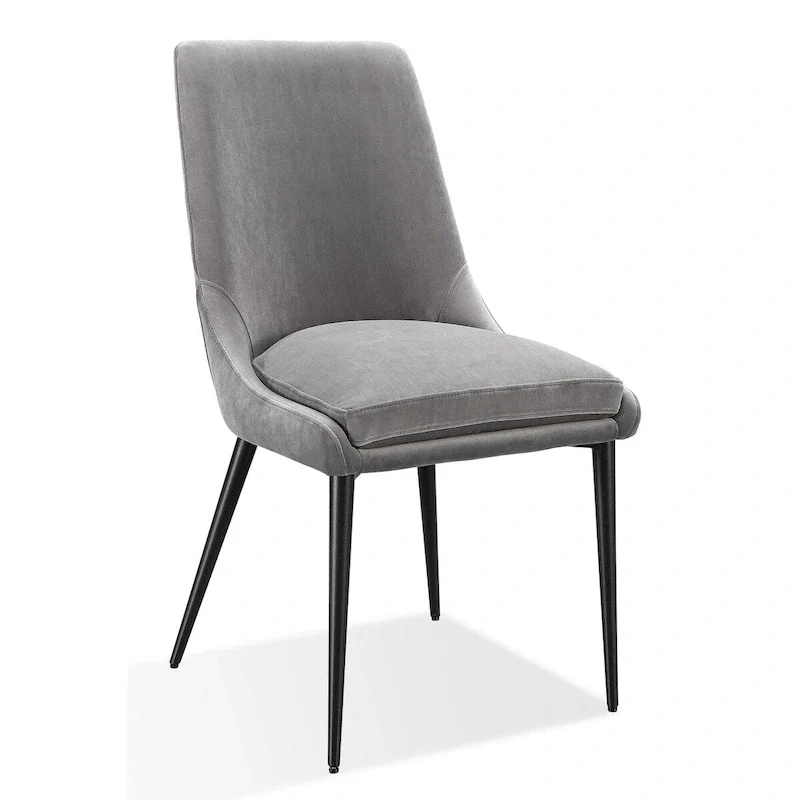 Wils 20 Inch Set of 2 Dining Chairs, Gray Velvet, Black Tapered Metal Legs