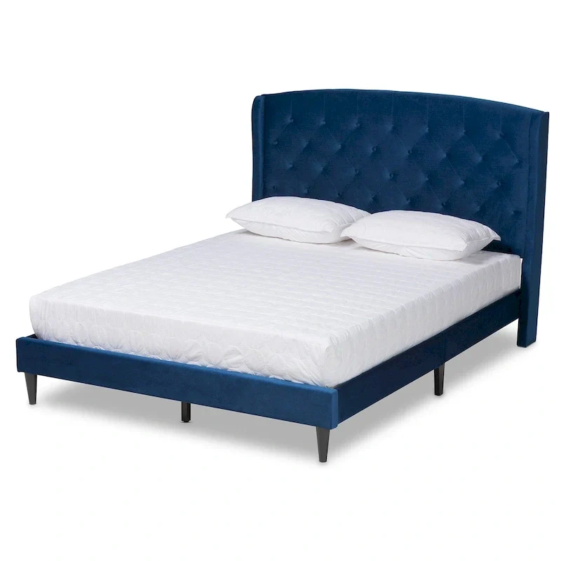 Joanna Modern and Contemporary Velvet Fabric Upholstered and Dark Brown Finished Wood Platform Bed