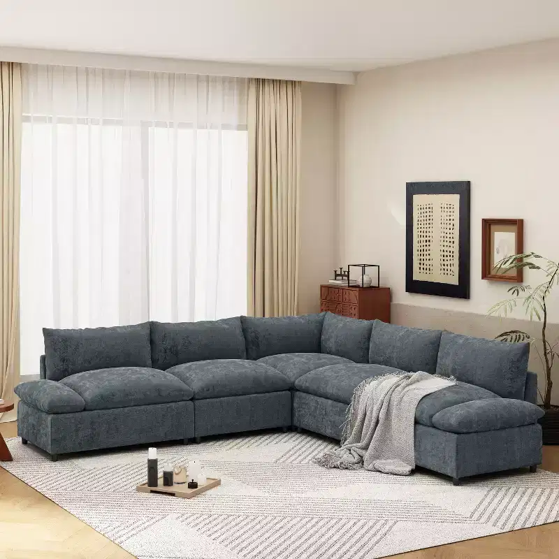Christopher Knight Home Jovie 115.5 Upholstered Modular Sectional Sofa with Hidden Storage Compartments, Gray