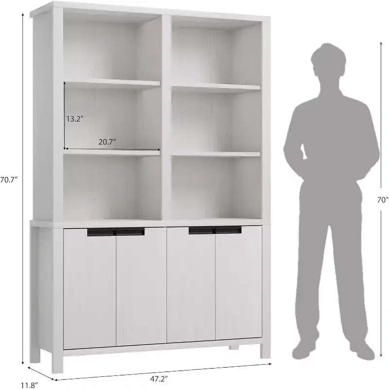 74.5 in 6-Tier Tall Bookshelf with Double Storage, Double Wide Bookshelves w/ 12 Cubbies, Wide Freestanding Bookcases for Home Office