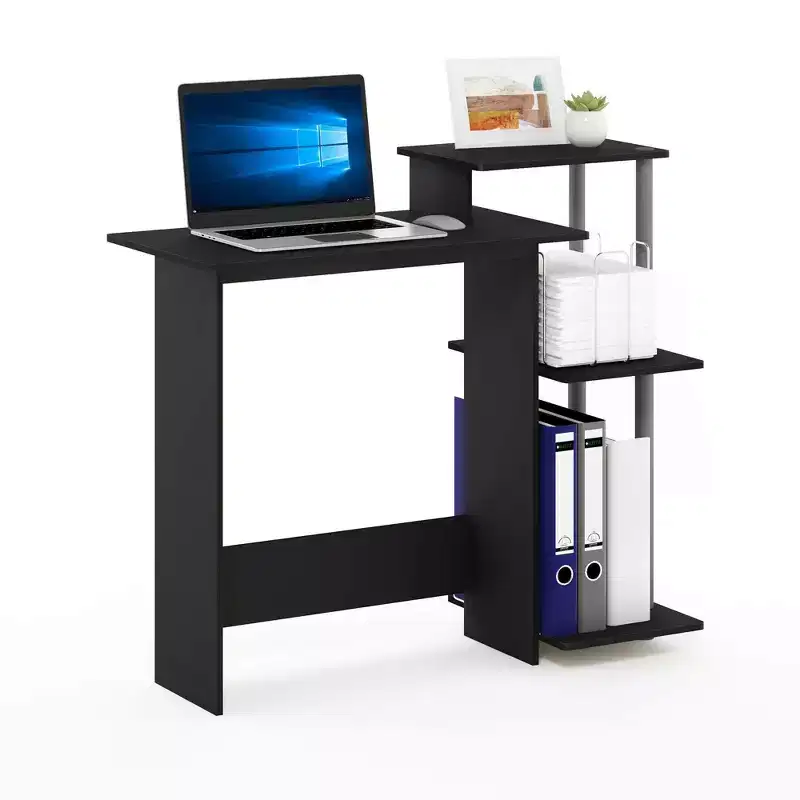 Furinno Modern Computer Desk Home Office Writing Study Laptop Table Workstation with CPU Stand & Open Storage Bookshelf,Black/Grey