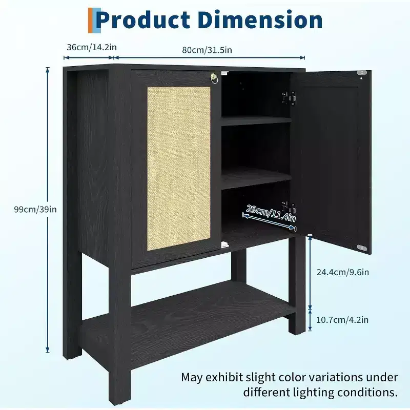 Rattan Shoe Cabinet, 40in Tall Shoe Storage Organizer with Adjustable Shelves and Open Shelf for Entryway, Grey Oak