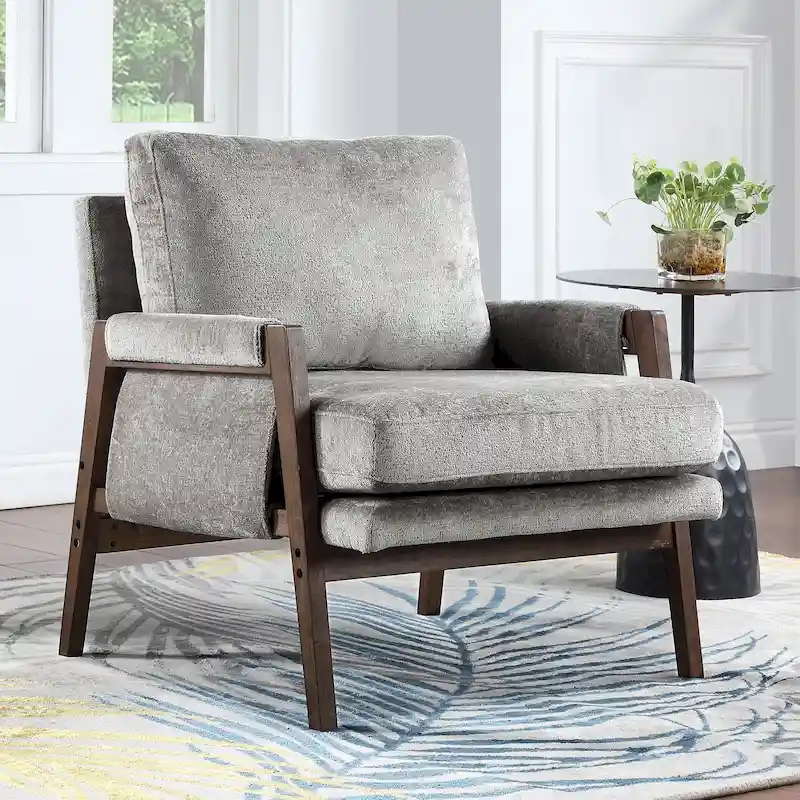 Mid-Century Modern 30 W Chenille Upholstered Accent Leisure Armchair