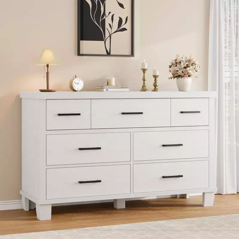 Modern 7-Drawer Dresser  Wooden Chest of Drawers with Metal Handles  Large Storage Capacity  Ideal for Bedroom, Living Room, Hallway, Nursery