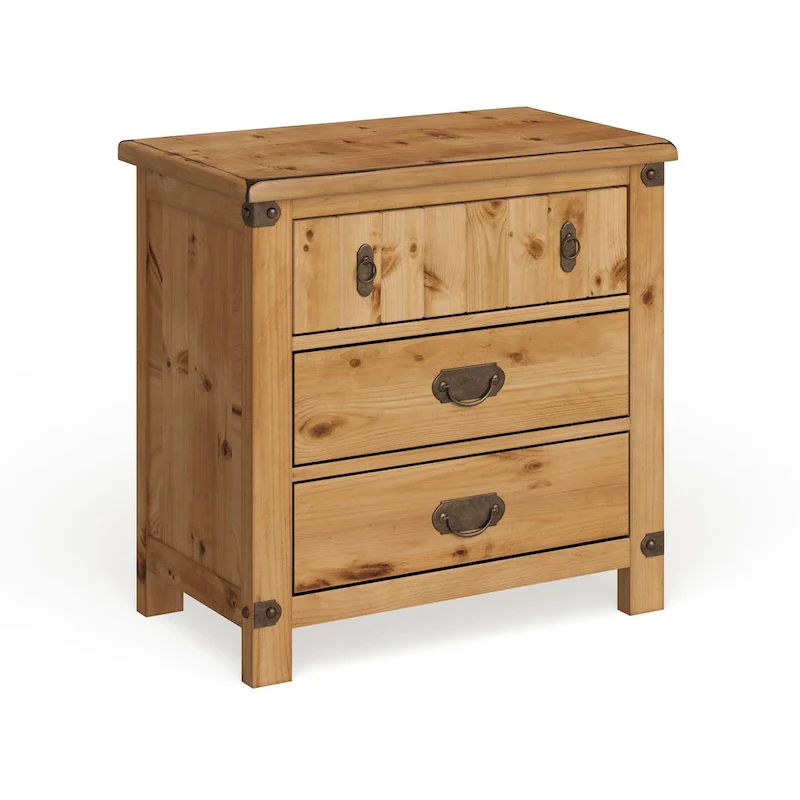 Country Wood 3-Drawer Nightstand with Built-In USB & Power Outlet