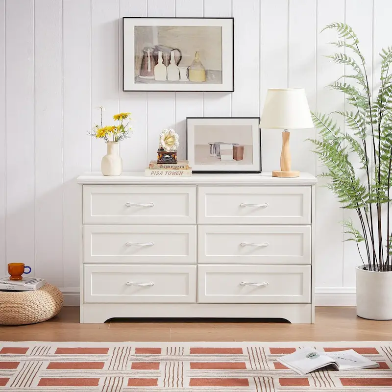 Black/White 6-Drawer Dresser, Modern Style, For 1