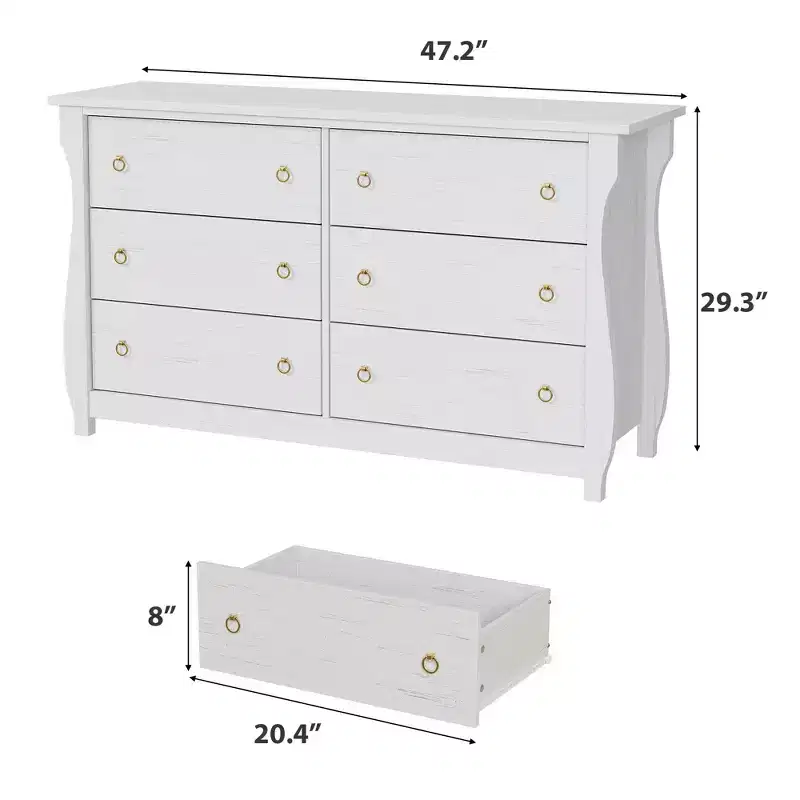 6/7-Drawer Tall Dresser with Curved Legs & Rattan Accents, Freestanding Storage