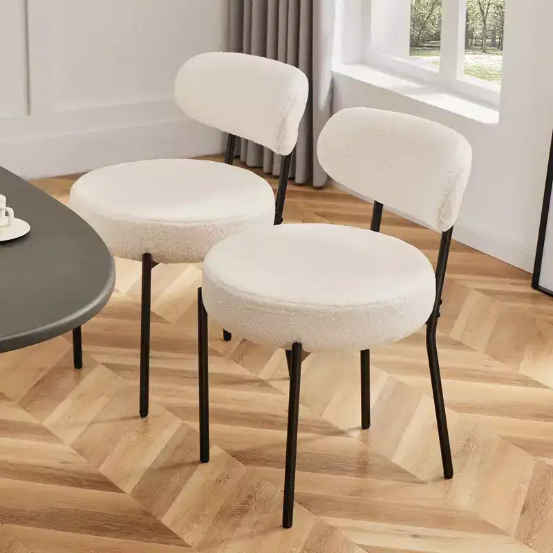2-Piece Set White Seat Cushion Black Steel Frame Comfort Dining Room Chair with Upholstered Backrest for Dining Room Bedroom