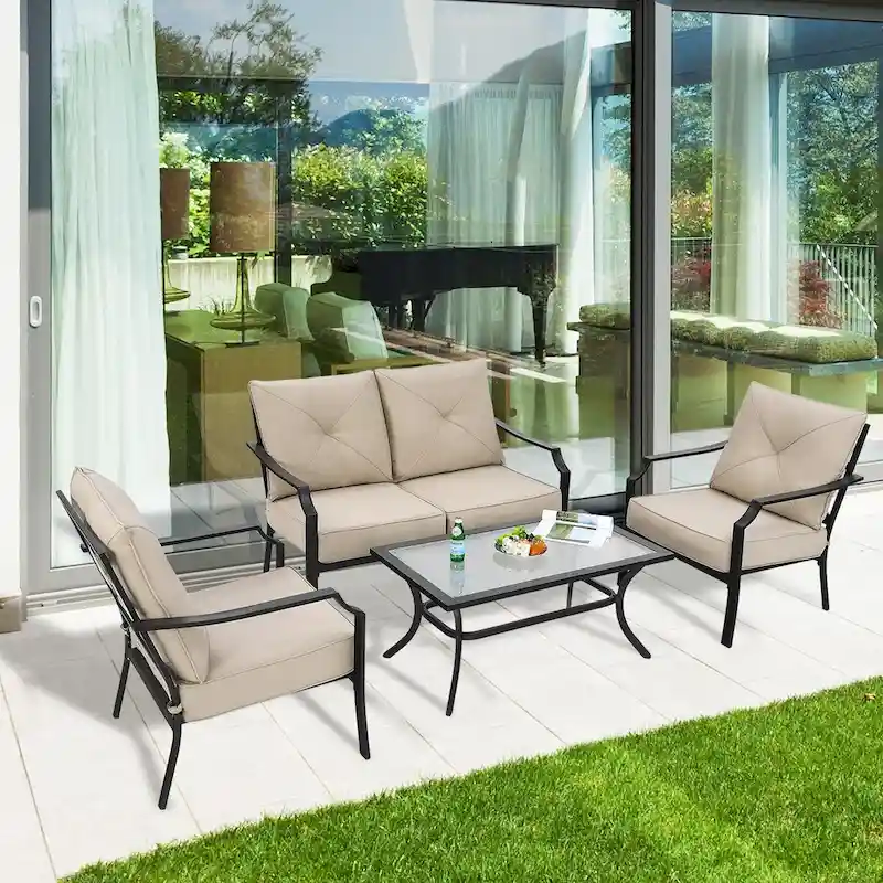 4 PCS Patio Furniture Set Cushion Sofa Loveseat Sectional Garden Deck - 54 x 33 x 34