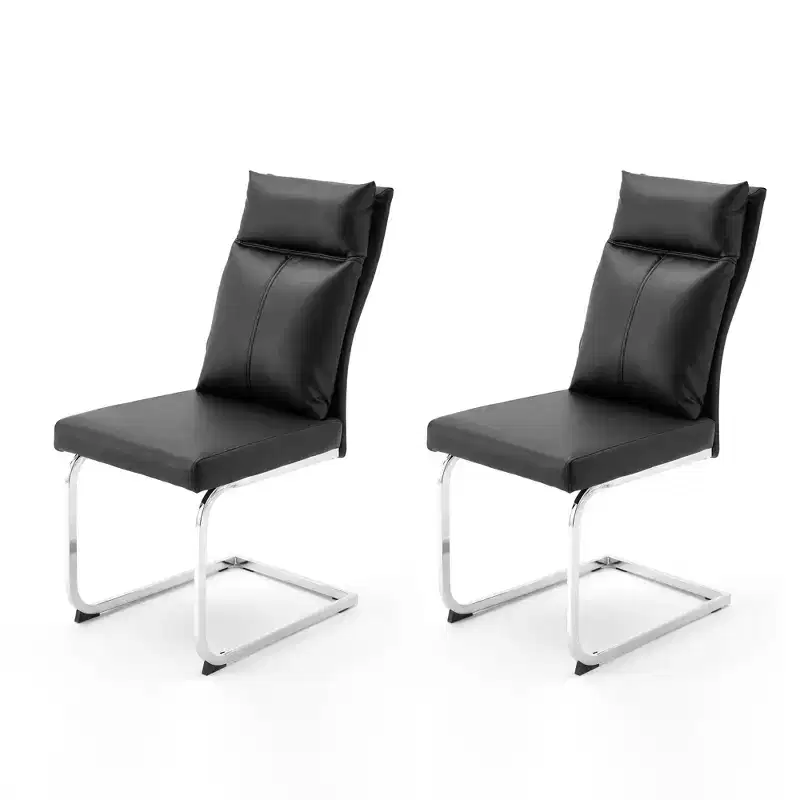 GDFStudio Olaf Modern Faux Leather Dining Chair with C-Shaped Chrome Base (Set of 2)