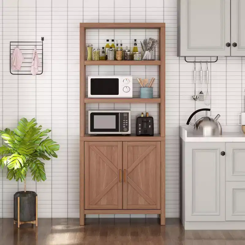 TROPOW Bookshelf Bookcase, 5 Tier Wooden Bookshelf with Doors Cabinet, 71 in Tall Bookcase with Adjustable Shelves,Bookshelves Library Book Storage