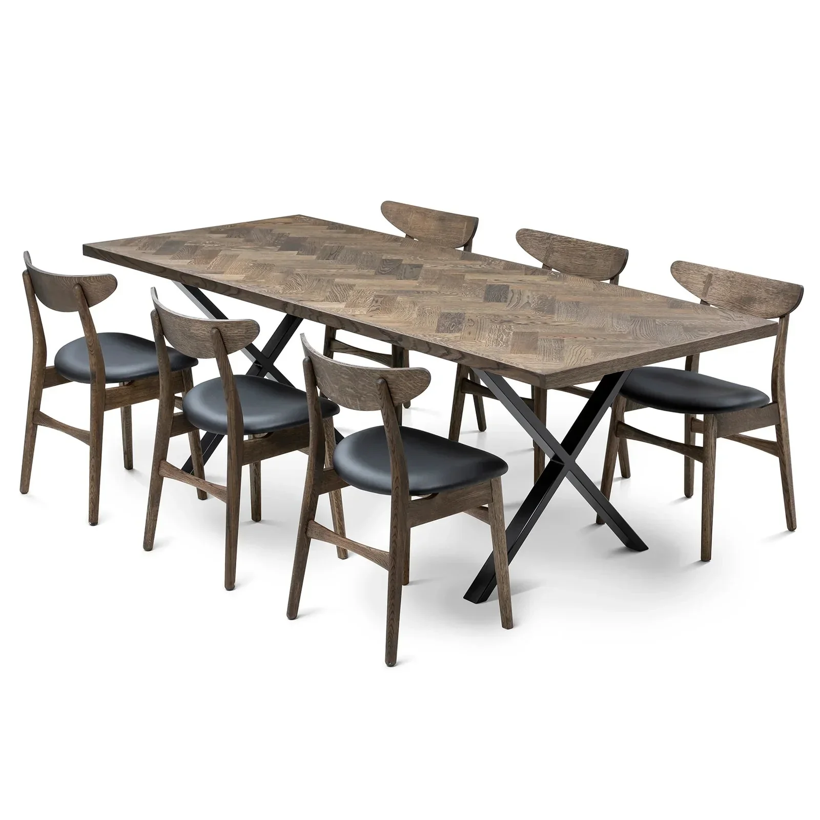 Charcoal Herringbone Dining Table - Herringbone dining table made of 15mm solid wood staves assembled with 20mm oak slats on