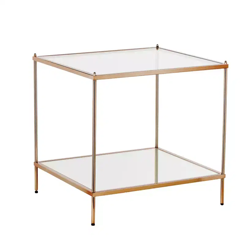HomeRoots 22 Clear And Gold Glass And Iron Square End Table With Shelf