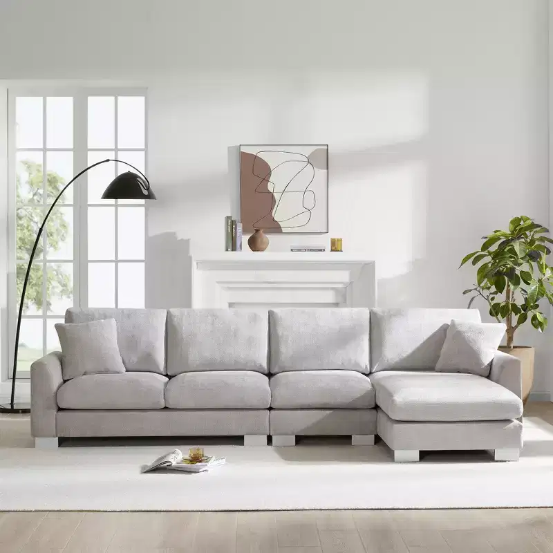 EHMKNP Modern Oversized Sectional Sofa-Chenille Upholstered L-Shaped 5-Seat Luxury Couch with Chaise Lounge