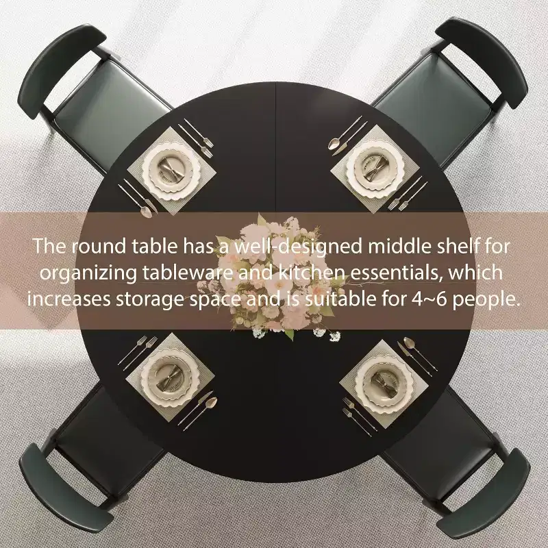 Round Dining Table for 4-6, 47.2in Circle Farmhouse Kitchen Table with Storage for Dining Room, Living Room, Meeting Room, Apartment