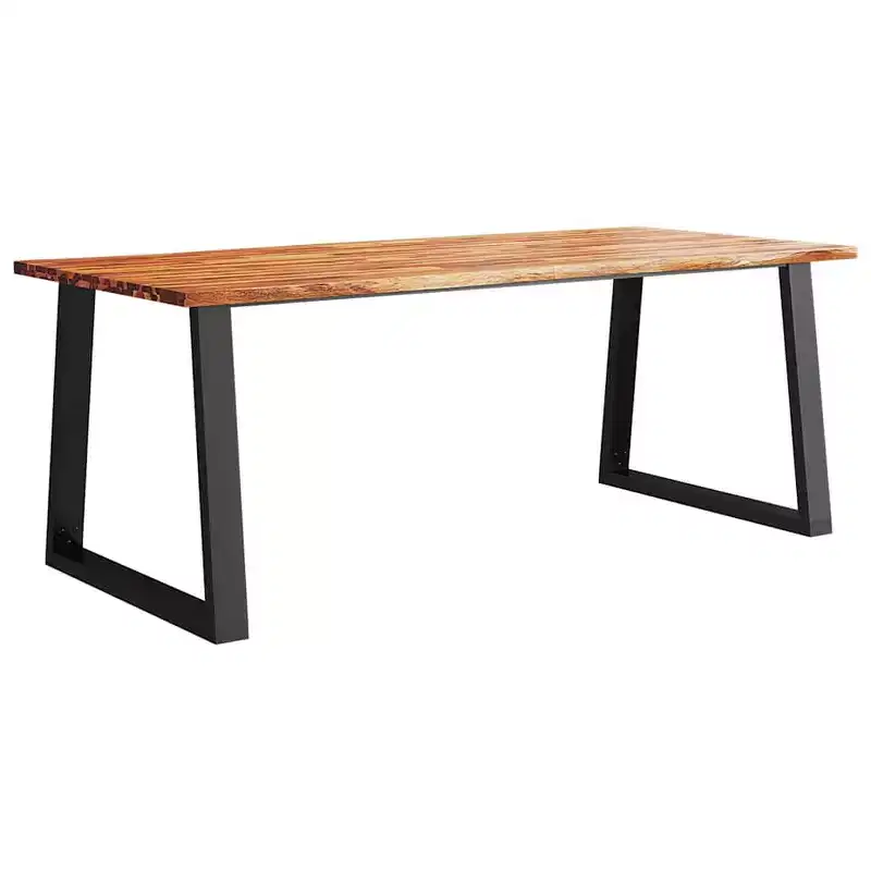 Live Edge Solid Acacia Wood Dining Table with Steel Legs, Seats 6