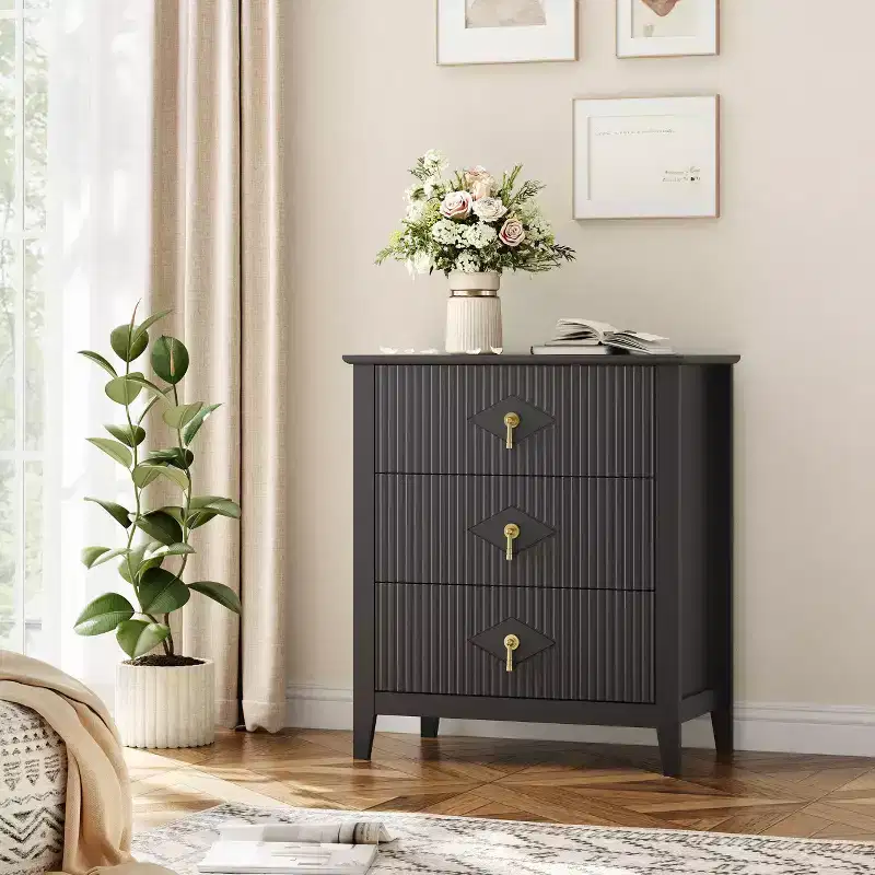 Wood Nightstand Fluted Dresser,3-Drawer Bedside Table - Modern Chest for Bedroom, Living Room, Hallway & Entryway Storage