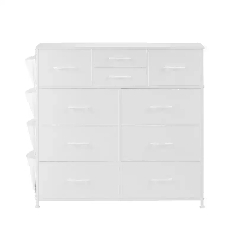 VEVOR 10 Drawer Dresser, Fabric Drawer Dresser with Fabric Bins, Closet Storage Drawers with Easy Pull Handle and Sturdy Steel Frame, White