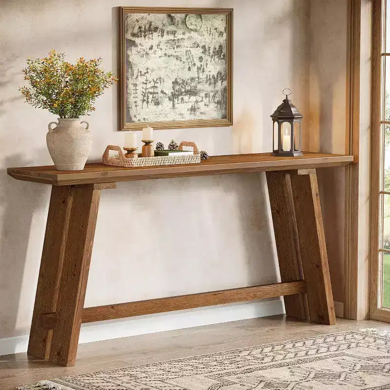 Lantine Solid Wood Console Table for Entryway, 63-Inch Long Farmhouse Sofa Table for Living Room, Entrance, Hallway, Foyer