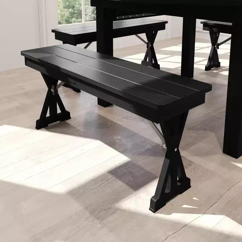 40 x 12 Black Wash Commercial Antique Solid Pine Farmhouse Folding Bench with Foldable Locking X-Legs