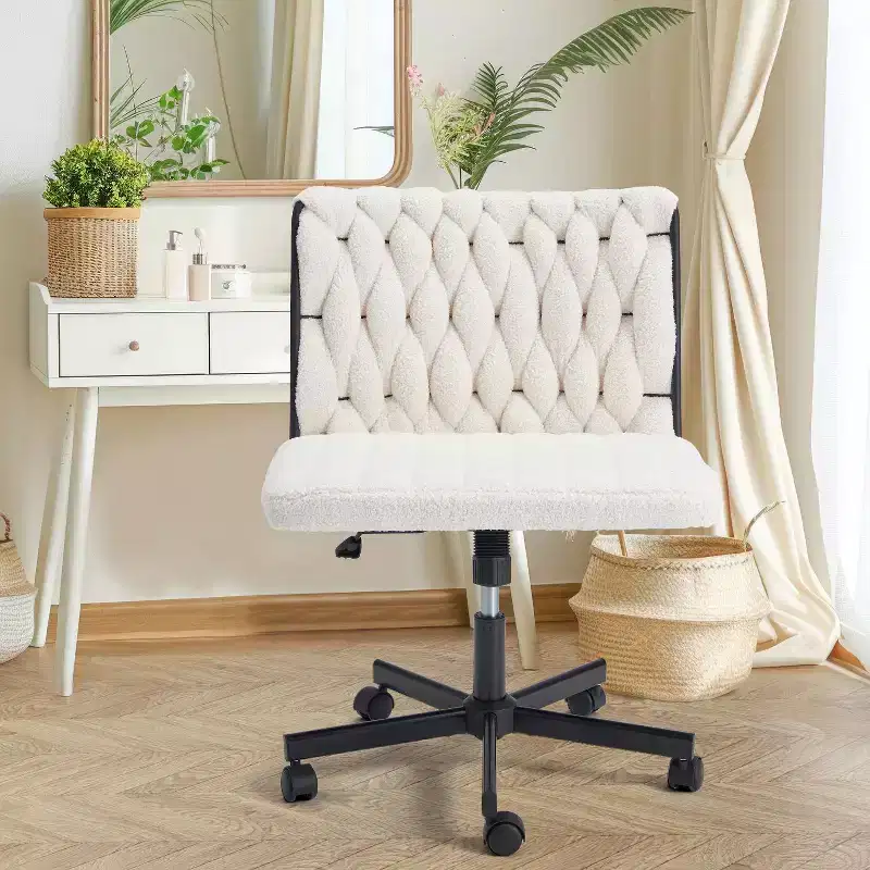 Erommy Armless Criss Cross Chair with Wheels, Height Adjustable Cross Legged Office Chair, Office Deak Chair for Office, Bedroom, Living Room