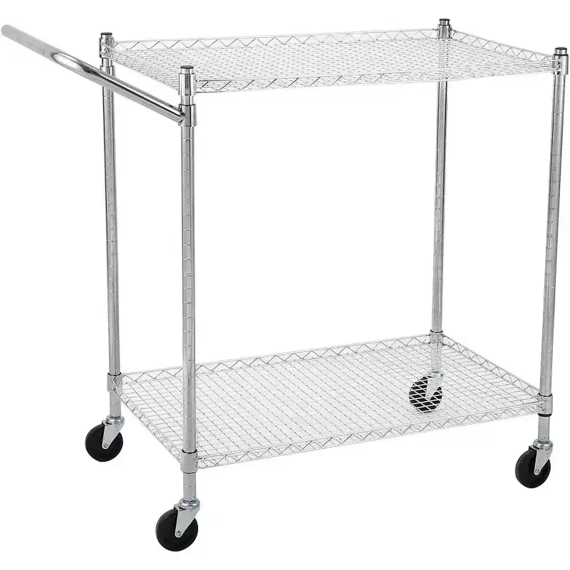Metal Rolling Trolley, Kitchen Food Storage Trolley with Wire Shelves and Handles, Commercial Grade Service Cart, Kitchen, Office