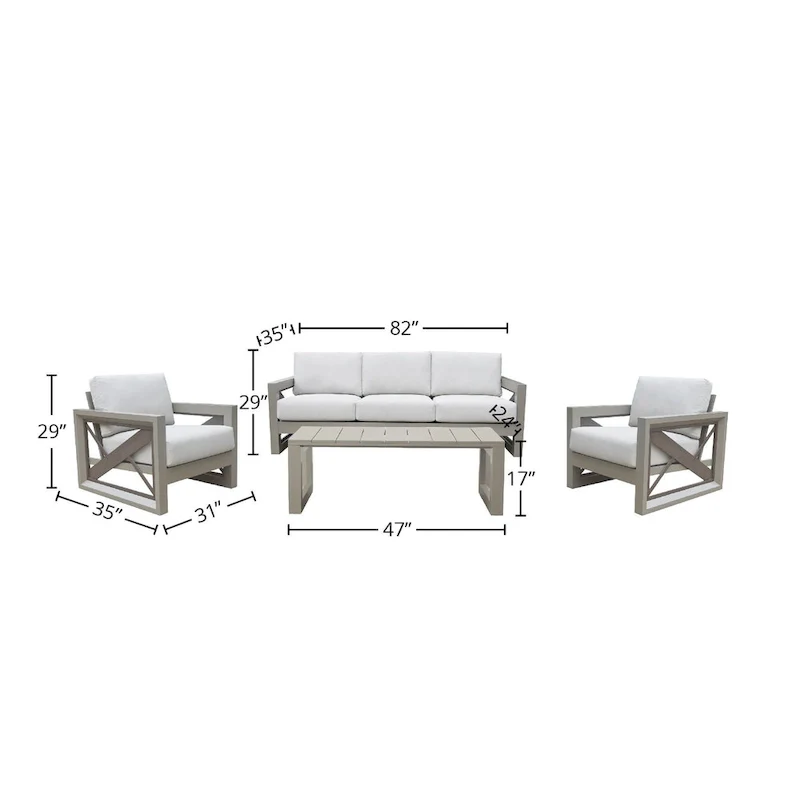 Diglur 4-Piece Outdoor Lounge Set, Gray