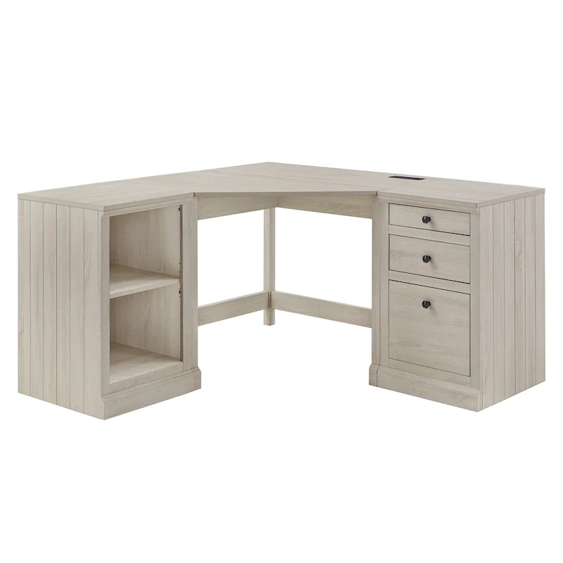40 in. Corner Desk with USB Chargers and 3-drawer File Cabinet