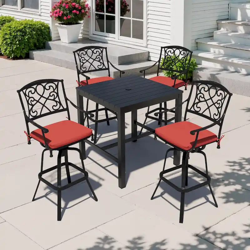 3/5-Piece Patio Bar Stool Set Cast Aluminum Swivel Bar Stools with Sunbrella Fabric Cushion