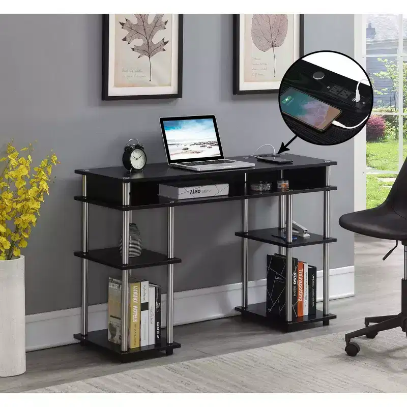 Designs2Go No Tools Student Desk with Charging Station and Shelves - Breighton Home
