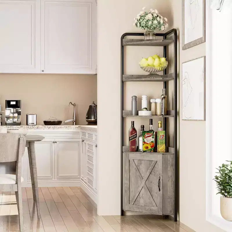 Acekool 70.9 Tall Corner Cabinet, Triangle Bookshelf with Adjustable Shelves, Hidden Storage and Plant Stand for Bedroom, Living Room, Office