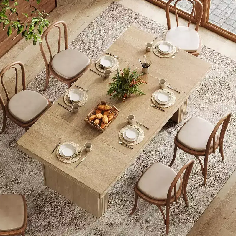 Modern 63 Farmhouse Dining Table for 6, Kitchen Table with Fluted Line for Dining Room, Living Room