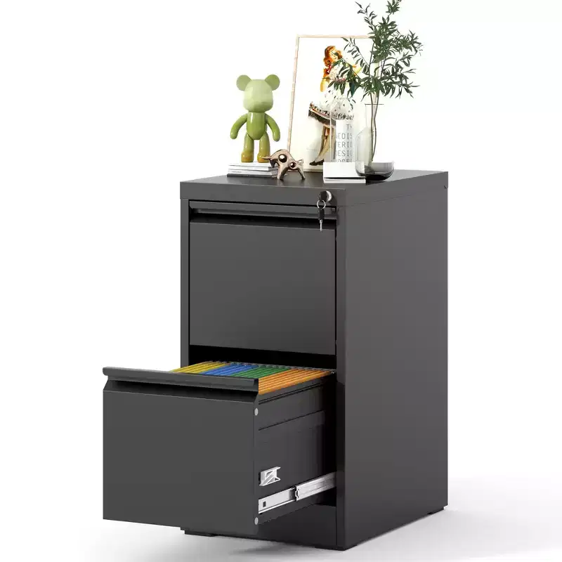 VIYET 28H 2-Drawer Metal Vertical File Cabinet with Lock, Black Steel Filing Cabinet for Home Office, Fits A4/Legal/Letter Size