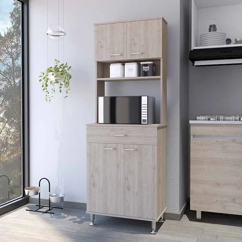 Pantry Cabinet with Two Double Doors, Light Gray Finish