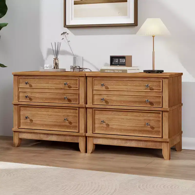 GDFStudio Bellic Rustic Wood Nightstand with 3-Drawer (Set of 2)