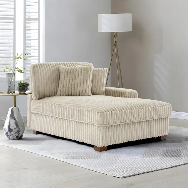 Modern Cotton Flannel Indoor Chaise Lounge Couch with Pillows