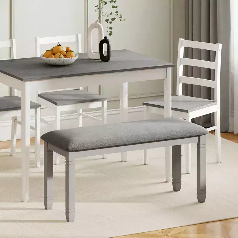 Costway Upholstered Bedroom Bench w/ Padded Seat & Solid Wood Legs for Dining Room