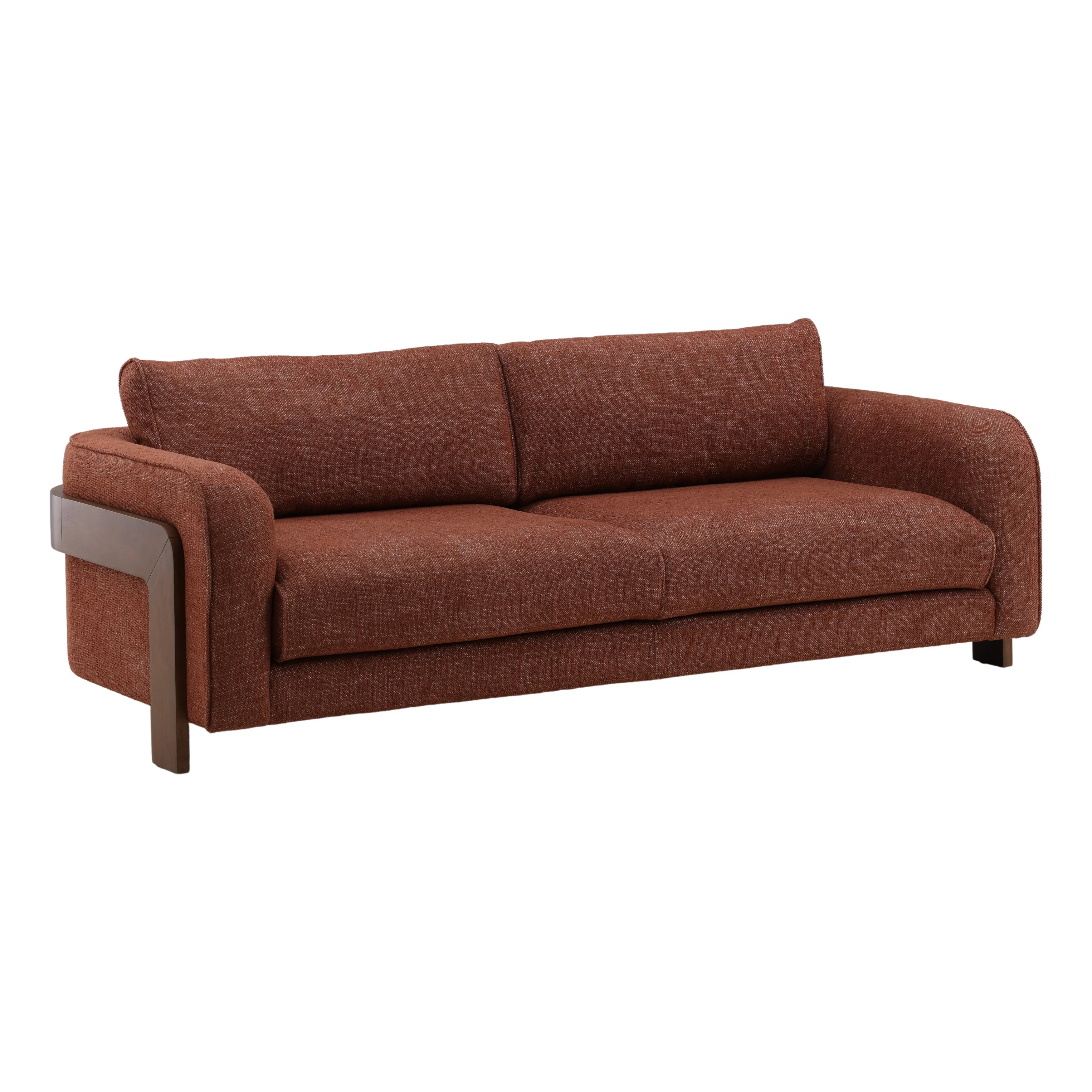 Rust Upholstered Channel Tufted Three Seat Living Room Sofa